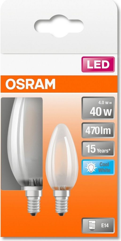 OSRAM Retrofit E14 LED Kerze 4W B40 2-er Pack Filament matt neutralweiss wie 40W 4058075435247