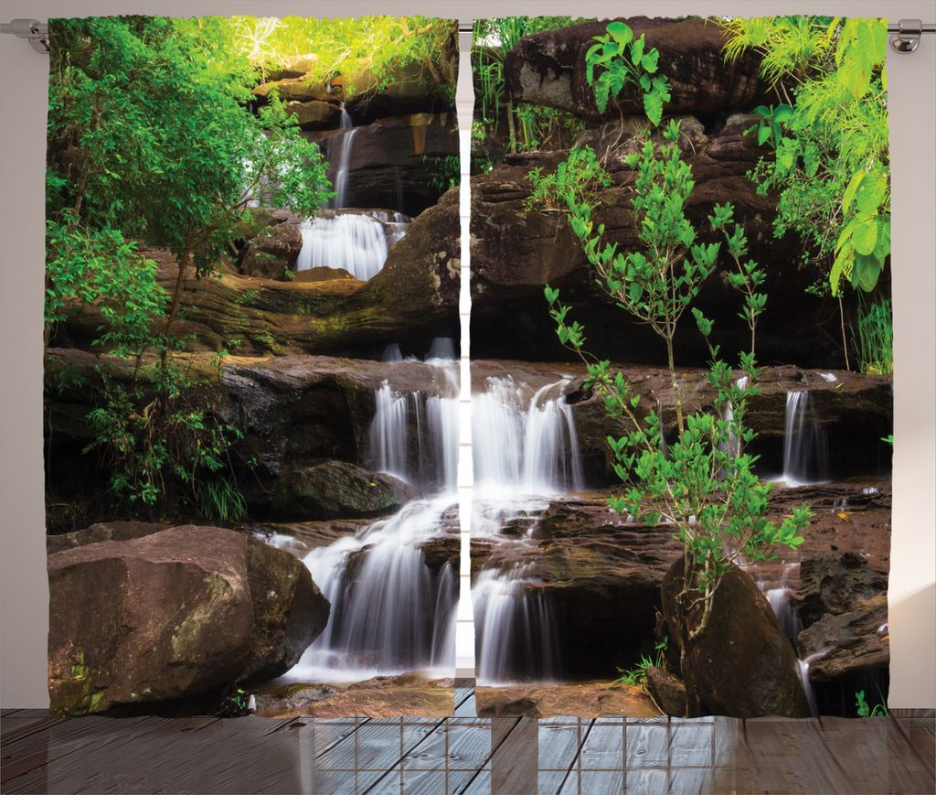 ABAKUHAUS Natur Rustikaler Gardine, Rock Treppe in Wasserfall, Schlafzimmer Kräuselband Vorhang mit Schlaufen und Haken, 280 x 175 cm, Braun Weiß...