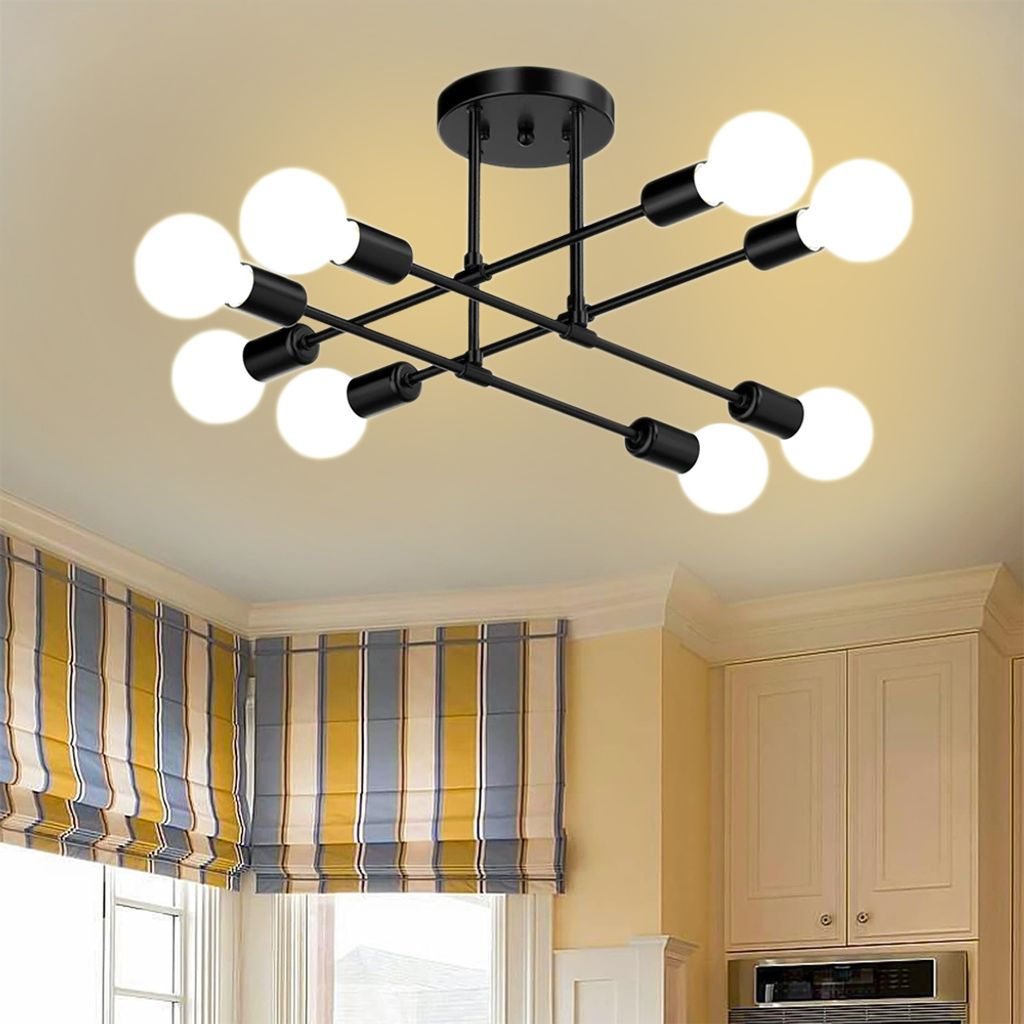 Kronleuchter Moderne Schwarz, 8 Flammige Wohnzimmer Lampe Decke Vintage, Industrial Deckenlampe Für Office Hotel Bar Schlafzimmer Küche Esszimmer...