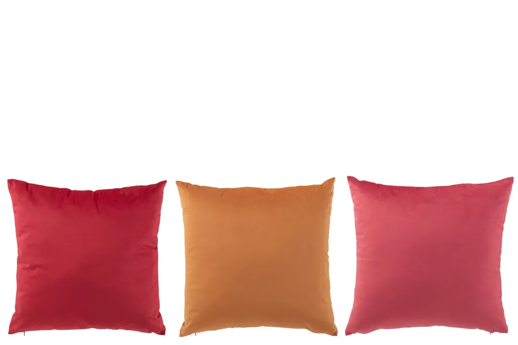 J-Line Coussin en Velours Ocre et Rose - Lot de 3 Assortis 45x45 cm