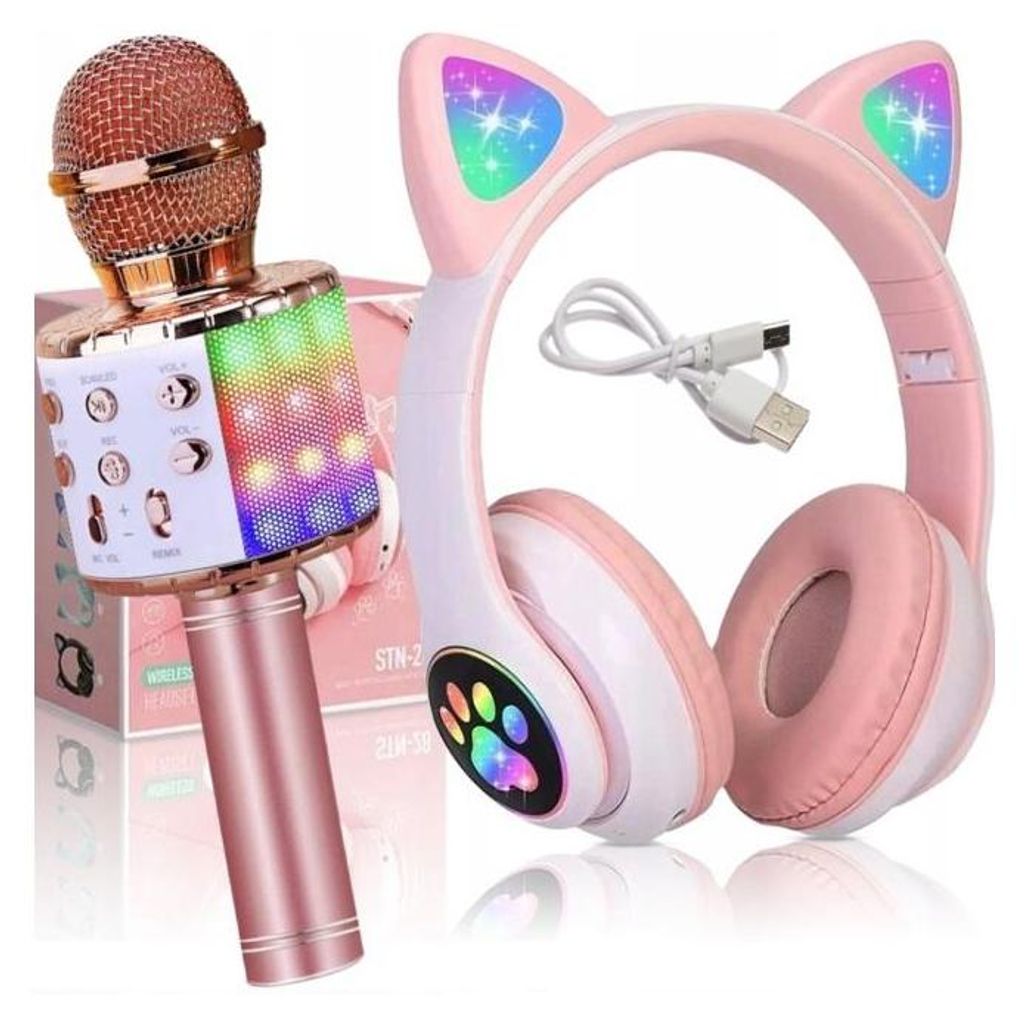 Bluetooth Kopfhörer Katze Ohren Led Karaoke Mikrofon Kinder Produktbild 