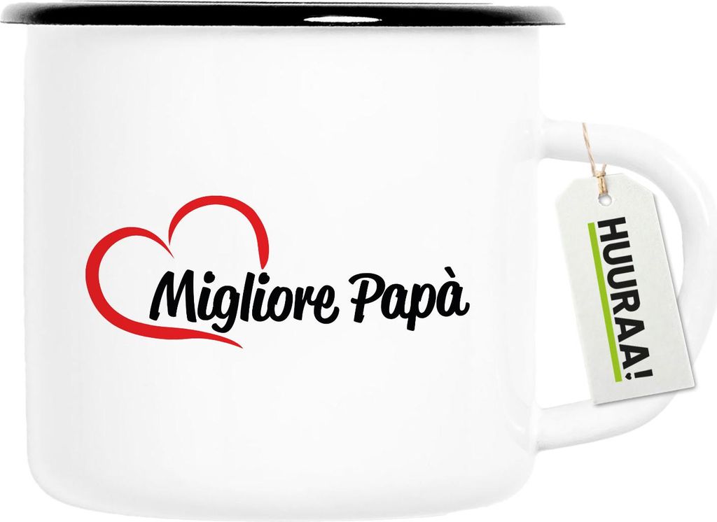 Huuraa Emaille Tasse Migliore Papà Cuore 300ml Vintage Campingbecher Geschenkidee