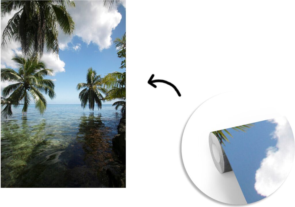 MuchoWow Fototapete für Wohnzimmer oder Schlafzimmer Wandtapete Vinyl Motivtapete Palmen an einem Strand in Moorea in Ozeanien - 190x280 cm - K...