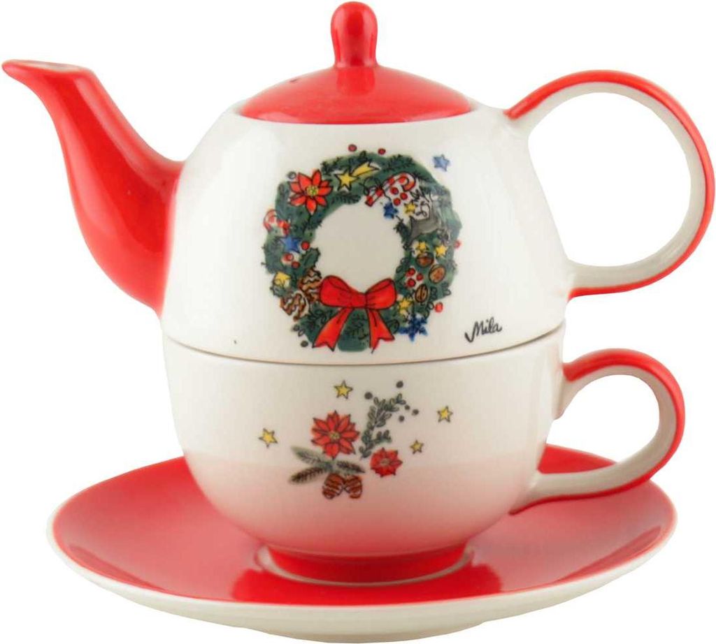 Mila Keramik Tee-Set Motiv Weihnachtskranz