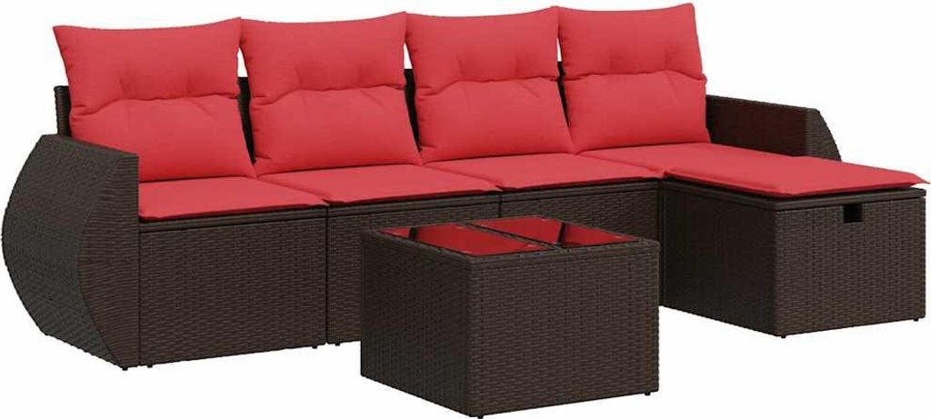 vidaXL 6-tlg. Garten-Sofagarnitur mit Kissen Braun Poly Rattan