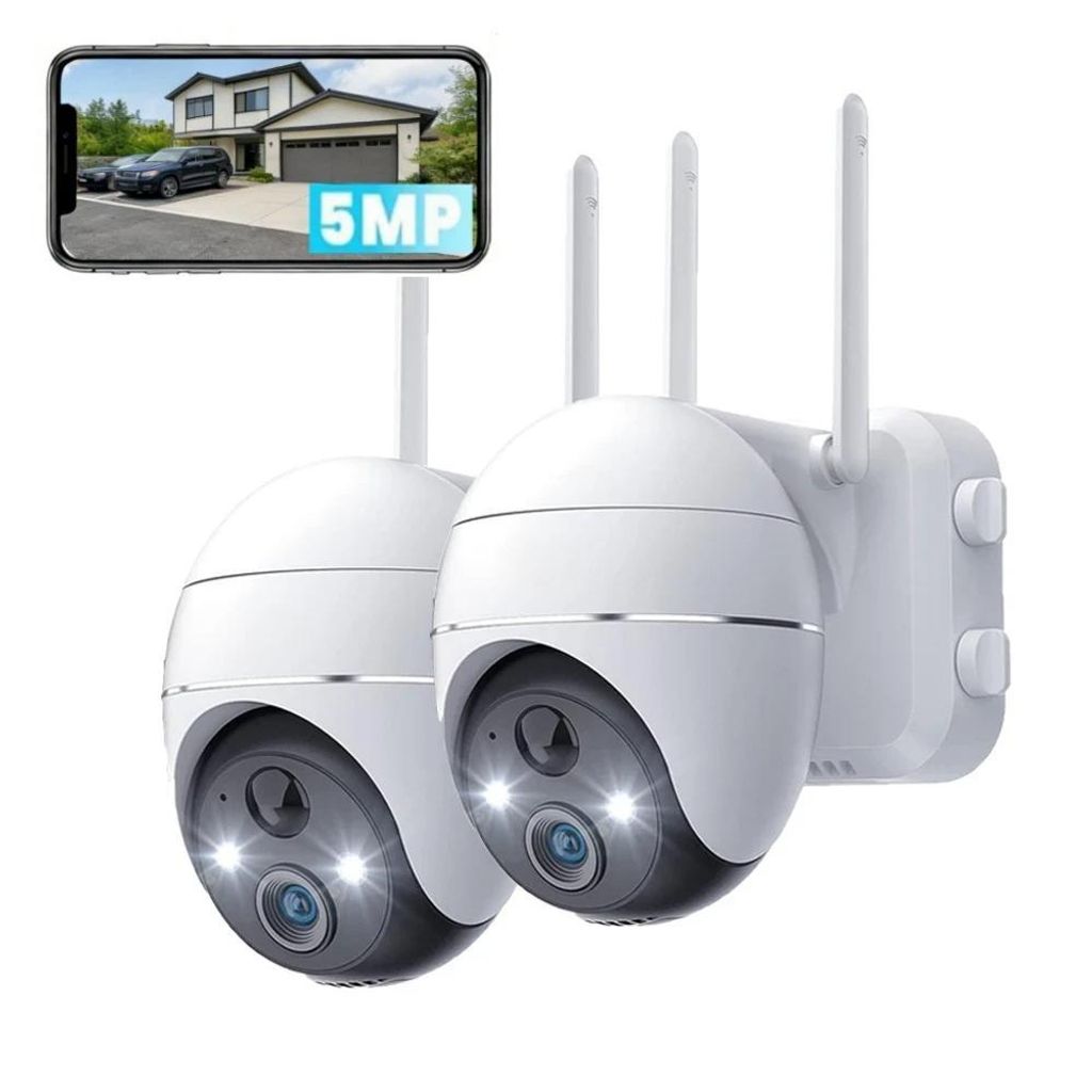 5MP Überwachungskamera Aussen Akku 355°/120° Pan Tilt WLAN Kamera mit Farbnachtsicht solar Kamera Überwachung außen PIR Bewegungsmelder Cloud 2PC