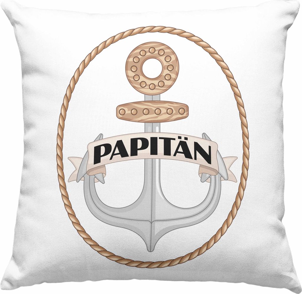 Trendation - Papitän Deko-Kissen mit Füllung 40x40 Geschenk Vater Papa Kapitän Segler Segelboot Geschenkidee Vatertag Anker (Grün)