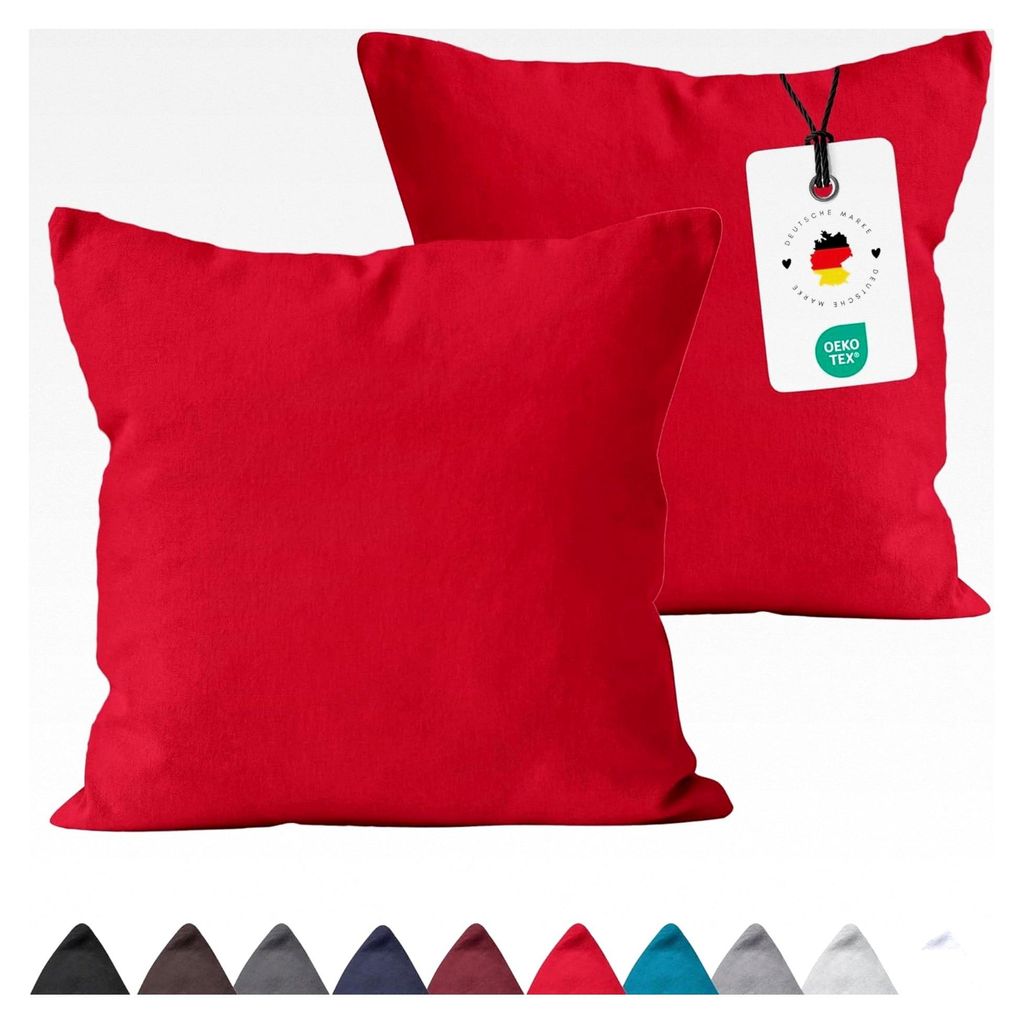 Kissenbezug 40x40 2er Set - 100% Baumwolle - Premium Kissenbezüge - Deko Kissenbezug für Schlafzimmer und Wohnzimmer - Kopfkissenbezug Rot