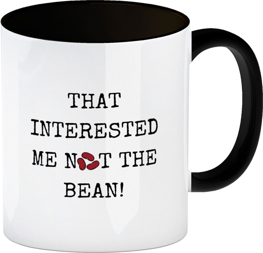 Denglisch Kaffeebecher in schwarz mit Spruch - That interested me not the bean
