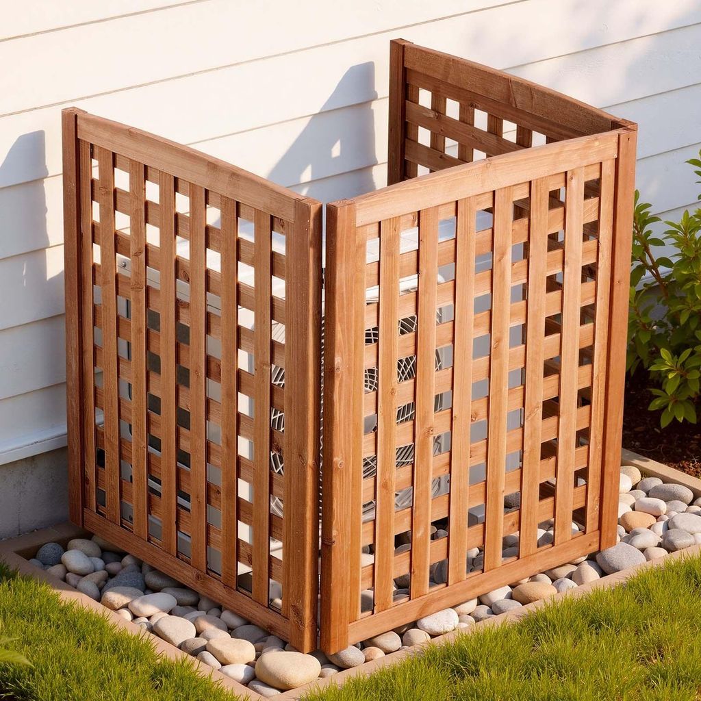 Sichtschutzzaun Klimaanlagen-Verkleidung - 3-teilig - 81 x 92 cm - Massivholz - Winkel verstellbar - Für Klimaanlage & Wärmepumpe - Auch für Mü...