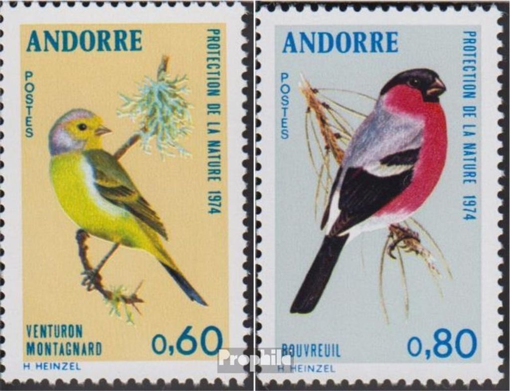 Briefmarken Andorra - Französische Post 1974 Mi 261-262 (kompl.Ausg.) postfrisch Naturschutz