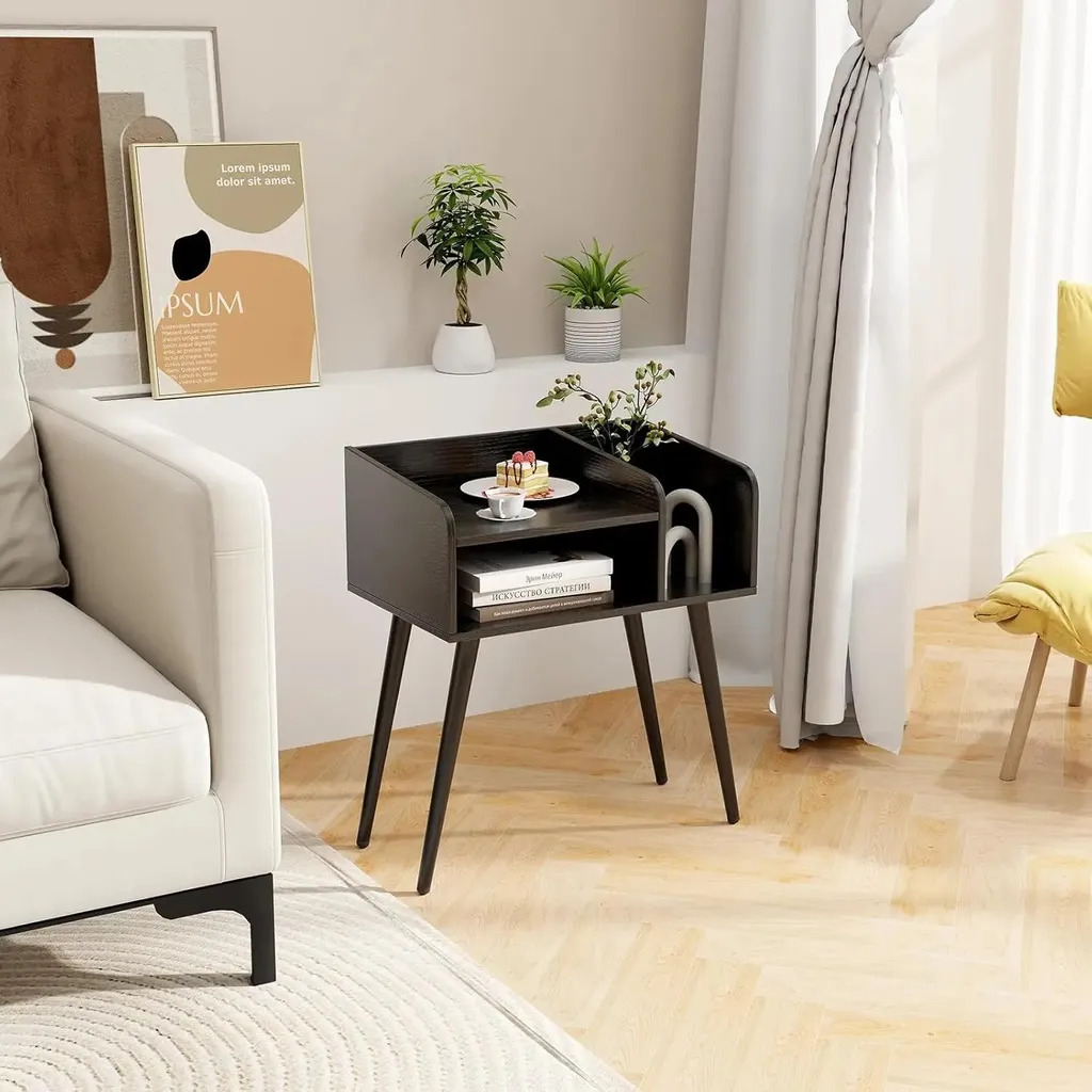 Table d'appoint noire avec compartiment - Style marocain moderne - Métal - 3