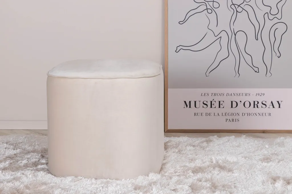 Pouf rond Ø44cm repose-pieds velours blanc assise d'appoint moderne - 4