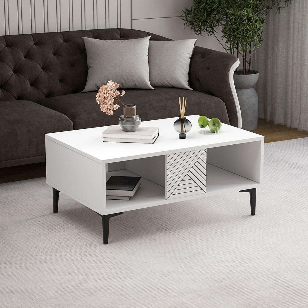 Skye Decor, Felix - White, Couchtisch, Weiß, 100% MELAMINBESCHICHTETE SPANNPLATTE, 90 x 60 x 40,6 cm
