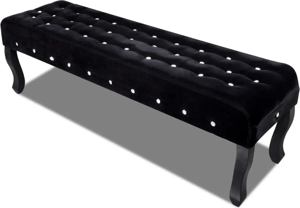 Banquette de bout de lit velours noir et boutons cristal capitonné