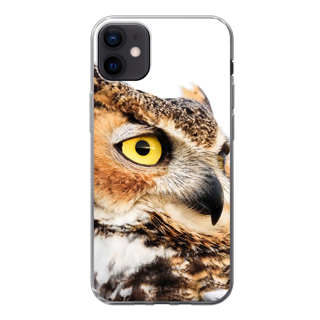 MuchoWow Handyhülle Schutzhülle Hülle für iPhone 12 mini Braune Eule mit weißem Hintergrund Silikon Softcase Handy Hülle - Bild