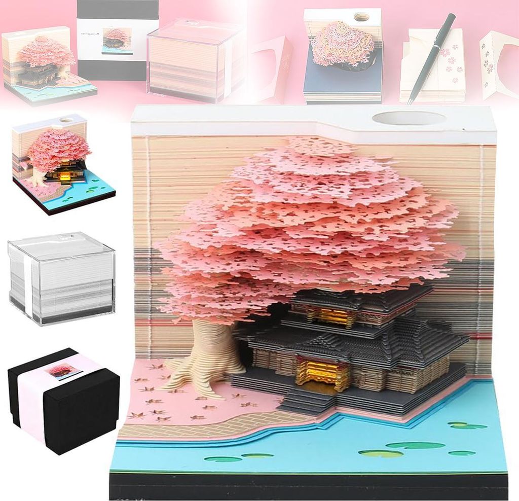 3D Notizkalender 2026 mit LED Licht, DIY Papierbaumhaus, Tischkalender, Abreißblätter, Kreativ-Tagebuch, Büro Nachbildungation, Geschenk, Deskto...