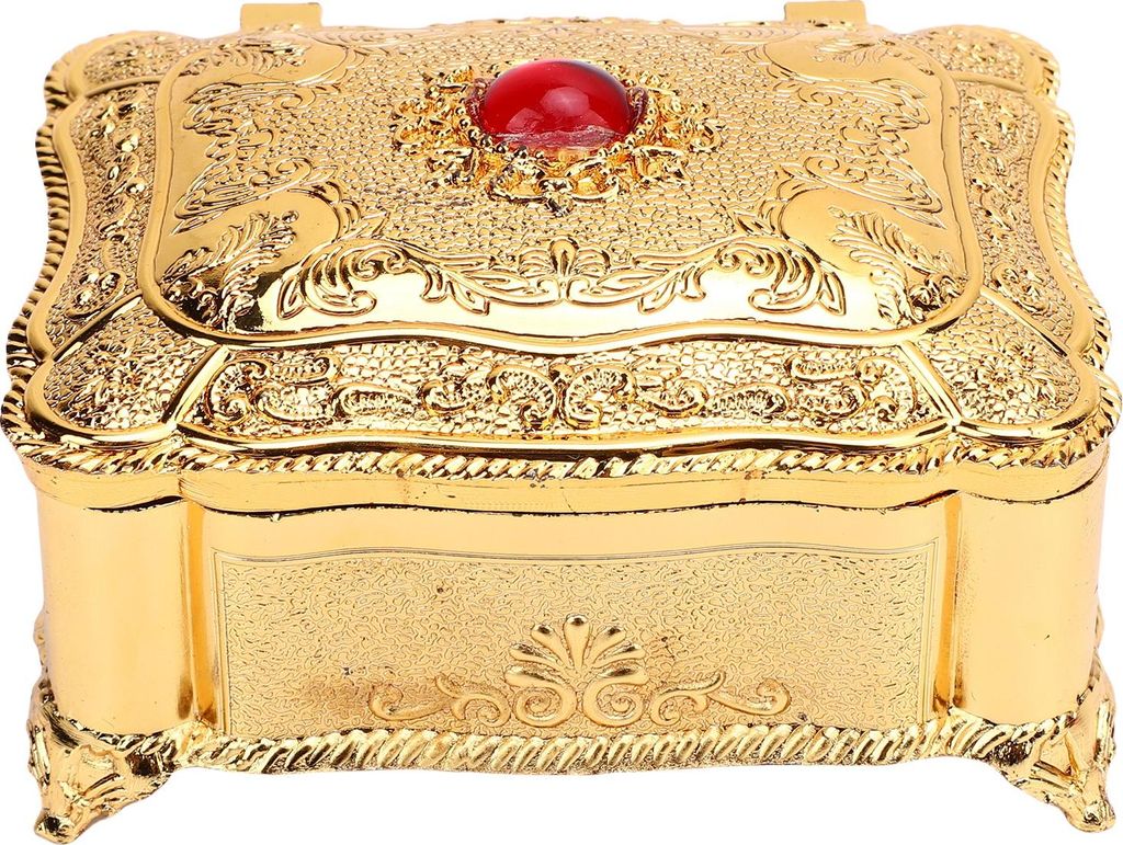Vintage Jewelry Organizer Box Zinc Alloy Metal Trinket Storage Ornate Treasure Chest Decorative Keepsake Gift