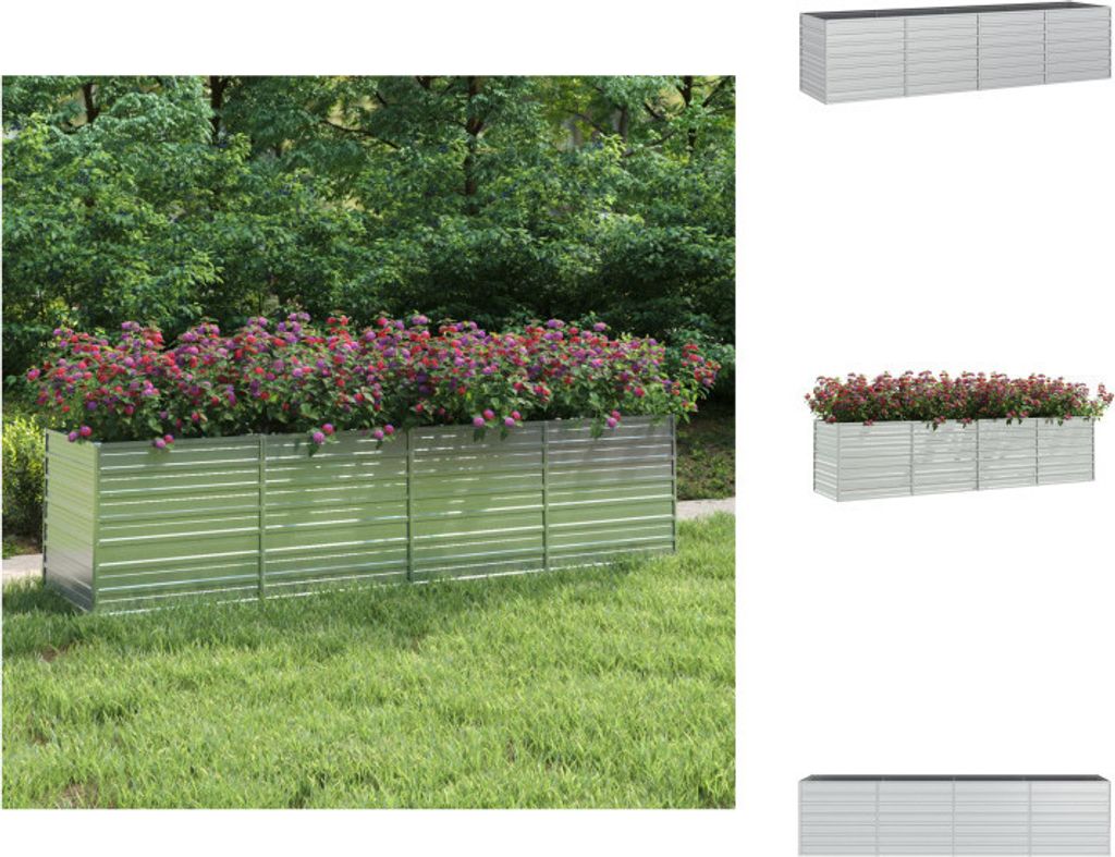 vidaXL Garten-Hochbeet 320x80x77 cm Verzinkter Stahl Silber - Blumentöpfe & Pflanzgefäße
