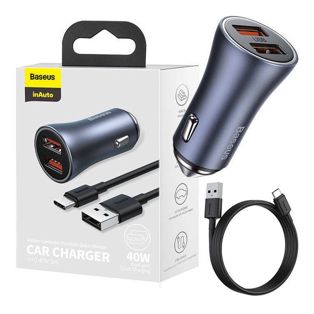 Baseus Schnelles Autoladegerät 2X Usb 40W + Usb Typ C Kabel Produktbild 
