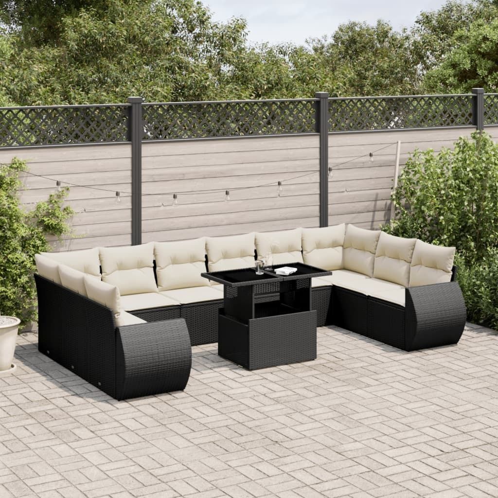 "Rabatt" 11-tlg. Garten-Sofagarnitur - mit sofa - mit Kissen Schwarz Poly Rattan - Lounge-Dining set CC10502