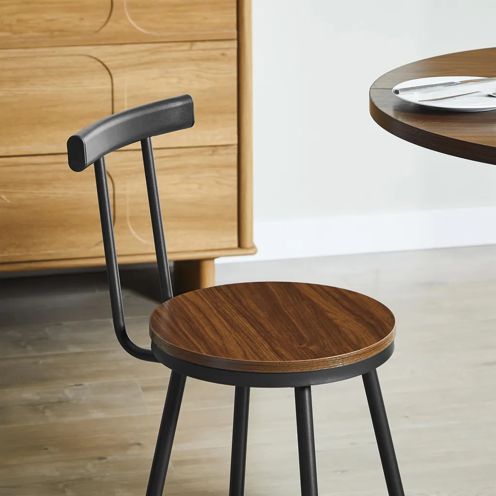 Ensemble Table de Bar 3 Pièces 80cm Noyer - 2 Tabourets Métal