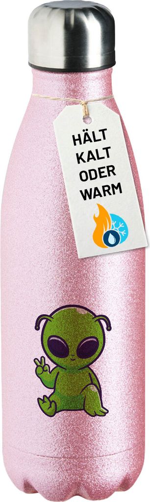 Huuraa Trinkflasche Alien Comic 500ml Pink Edelstahl Wasserflasche Trinkflasche Geschenkidee