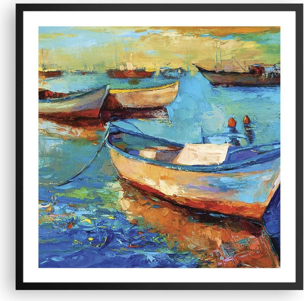 Gerahmtes Poster - Schwarzer Rahmen - £ódŸ Hafen Bunt - 60x60 cm - Wand Bild - Wanddeko - Wandbilder - Kunstposter - Wandposter - Bilderrahmen -...