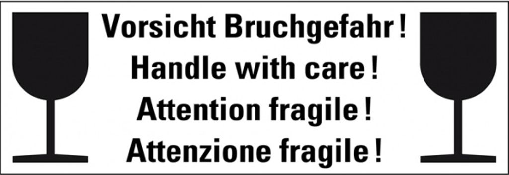 Dreifke Hinweisetikett Bruchgefahr!, 4-sprachig, weiß, Haftpapier, perm., 17...