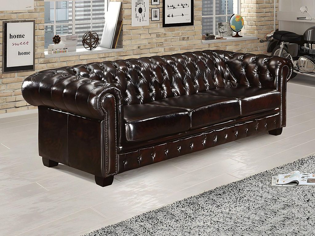 Vente-unique BRENTON, Tuxedo sofa, Wohnzimmer, Braun, 4 Sitz(e), Braun, Schwarz