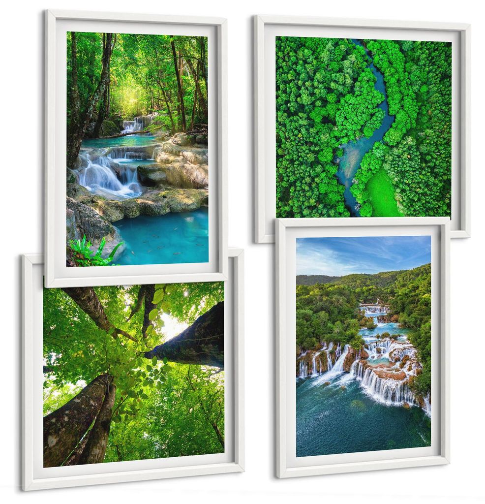 Bilder Set 4-teilig im Goldrahmen Rahmen – Wandbilder 4 Stück – gerahmte Poster für Wohnzimmer, Schlafzimmer und Flur – 50x50 cm - 40x60 cm...