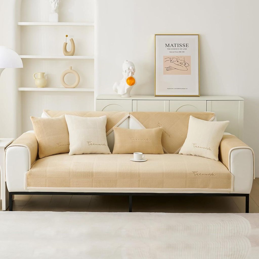 Stickte Sofabezug,90x160cm Couchbezug,2 Sitzer,Dicke Sofa ,Antirutsch Sofahusse,Möbelschutz,Kaffeefarbe.