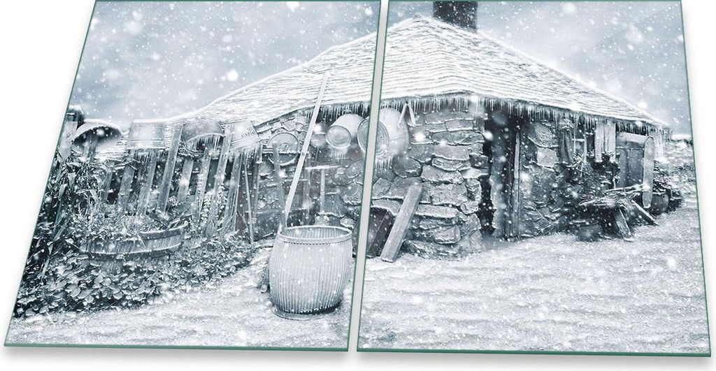 Herdabdeckplatte Glaskeramik 2-Teilig 2x40x52 Winter Grau Abdeckung Spritzschutz Glas