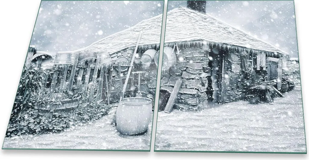 Copri Piano Cottura 2 Pezzi Grigio Inverno 40x52 Vetro Decorativo