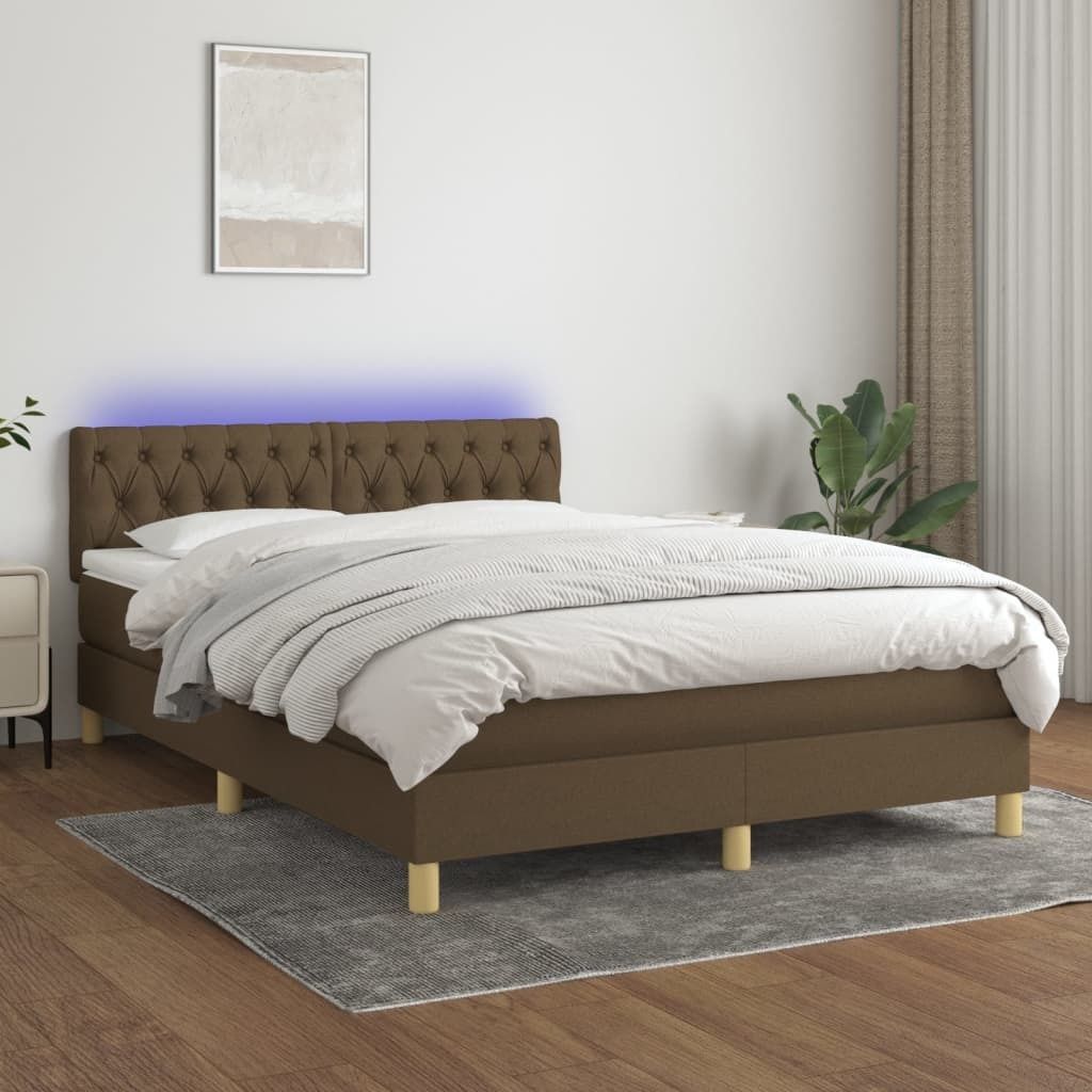 "2024"cloris Boxspringbett mit Matratze & LED Dunkelbraun 140x200 cm Stoff - Klassische Betten CHY20634546