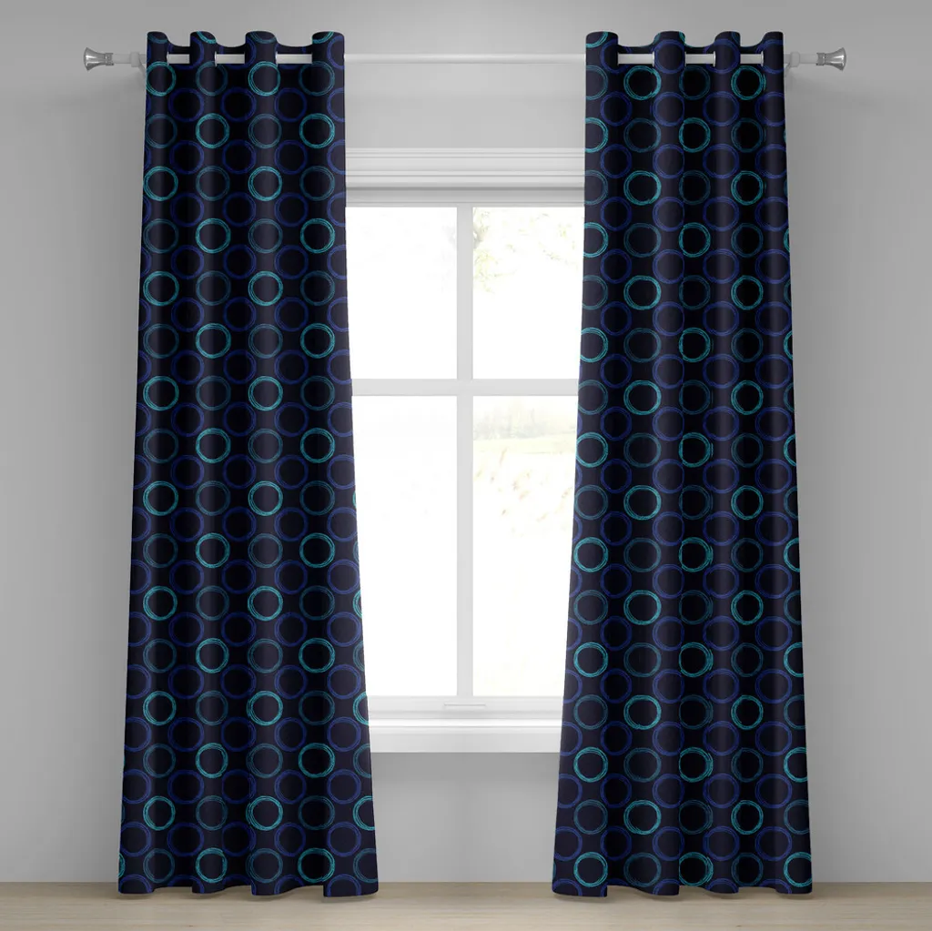 ABAKUHAUS Tenda con occhielli geometrica, stile artistico scarabocchiato con forme circolari su sfondo scuro, tende decorative a 2 pannelli per finestre, 280 cm x 245 cm, blu viola azzurro