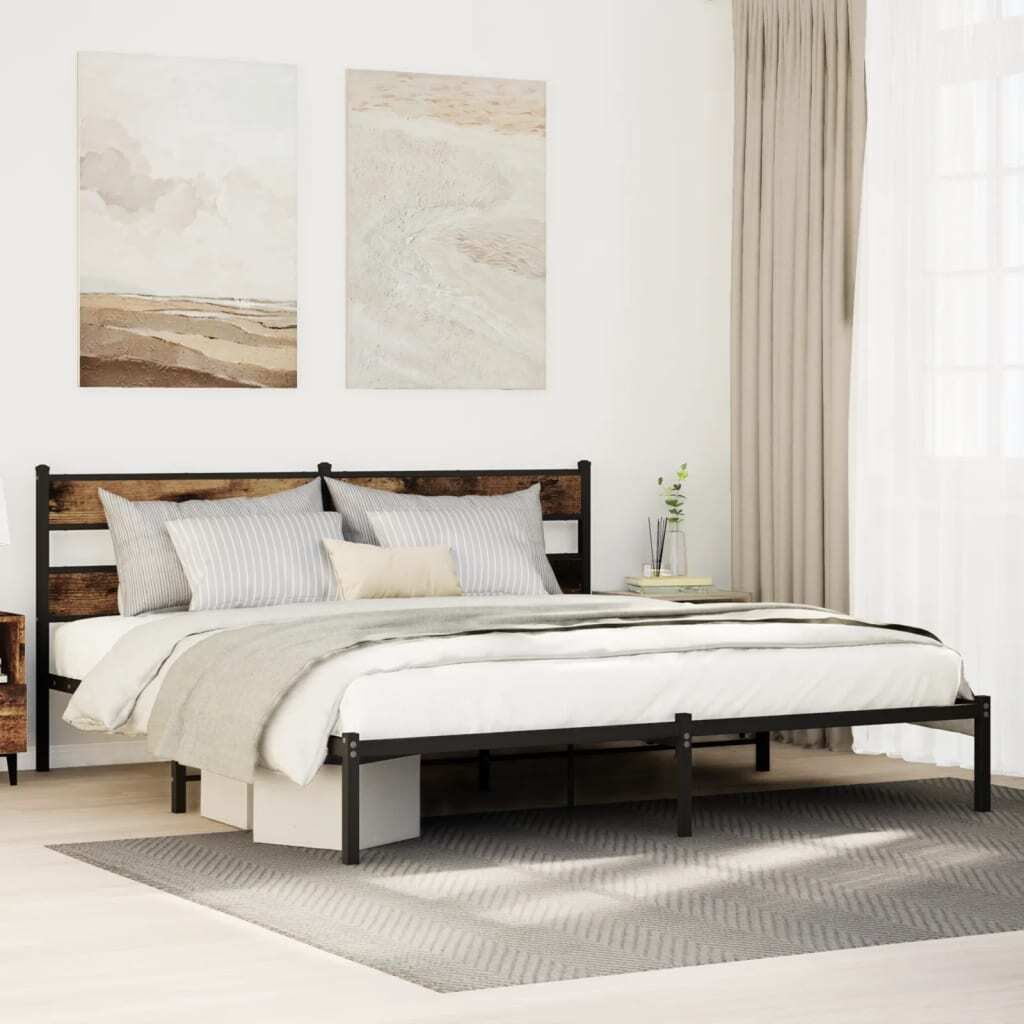 "SPRING SALE"Metallbett - HOMMIE - Doppelbett - Moderne design, ohne Matratze Räuchereiche 200x200 cm GermanyMöbel 44376 - Klassische Betten