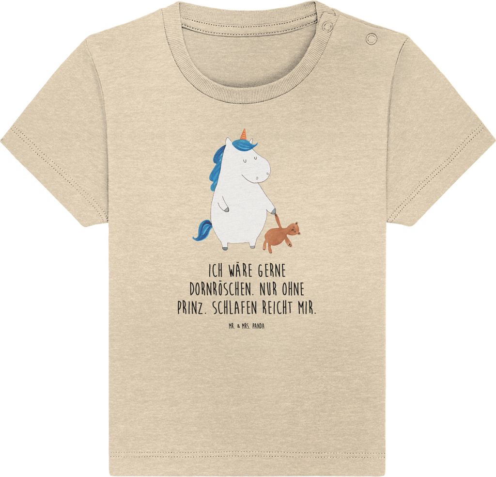 Mr. & Mrs. Panda Organic Baby Shirt Einhorn Teddy 12. - 18. Monat - Natural Raw - Geschenk, Single, Jerseyshirt, Bett, schlafen, Einhörner, Kleink...