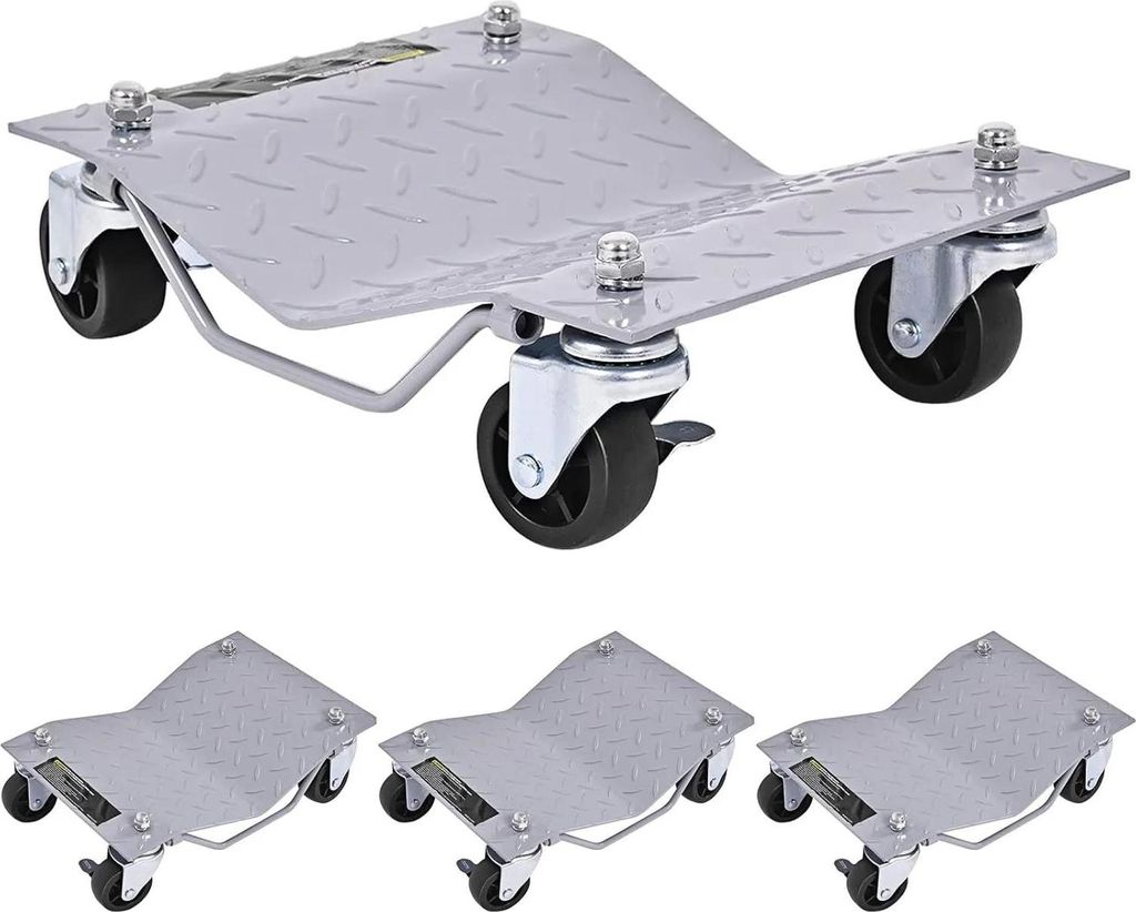 Rangierhilfe Auto - Wheel-Dolly 4er Set - 680 kg je Plattform - Max. Reifenbreite 30 cm - Stahl - Silber