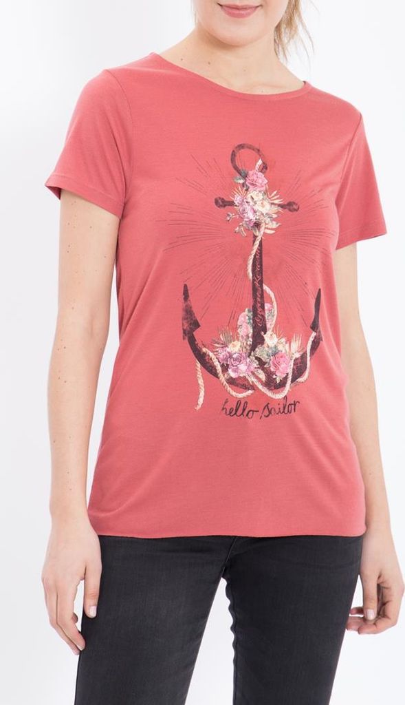 QUEEN KEROSIN Print T Shirt Aus Viskose Mix Anchor Rot Xl