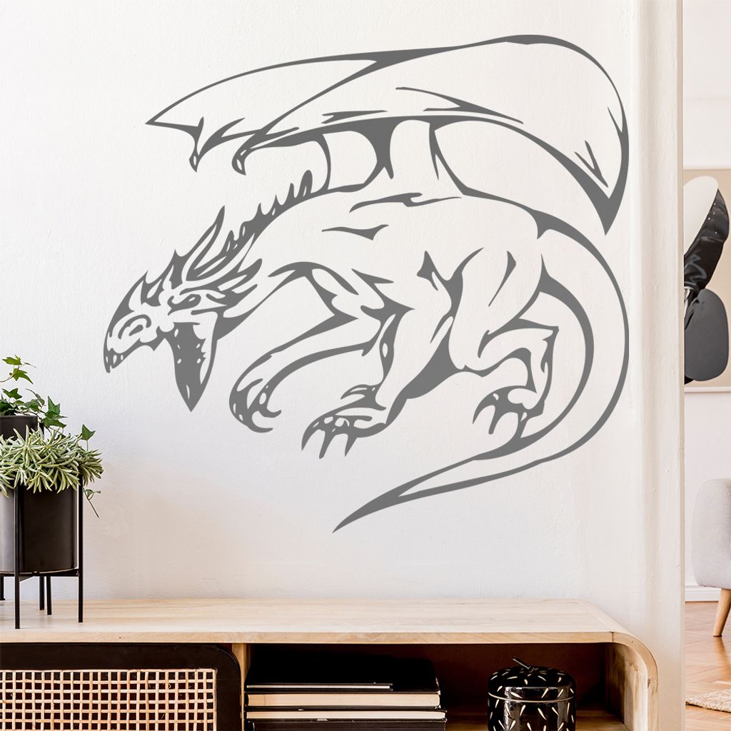Drachen Angriff Wandtattoo in 6 Größen - Wandaufkleber Wall Sticker - Dekoration, Küche, Wohnzimmer, Schlafzimmer, Badezimmer