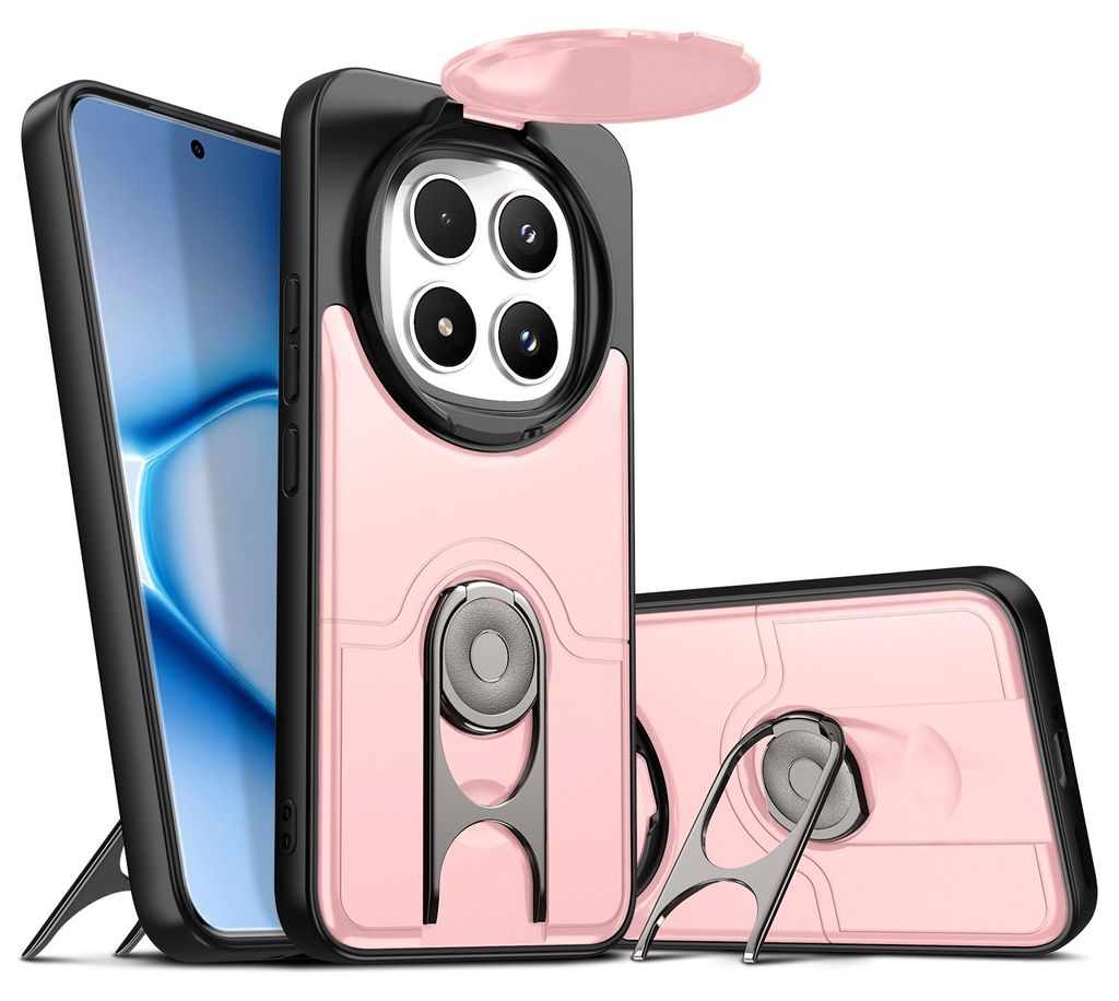 Handyhülle für Xiaomi Redmi Note 15 Pro+ mit Dia Kameraschutz und Ringhalter Ständer, Stoßfeste Hybrid Schutzhülle Pink