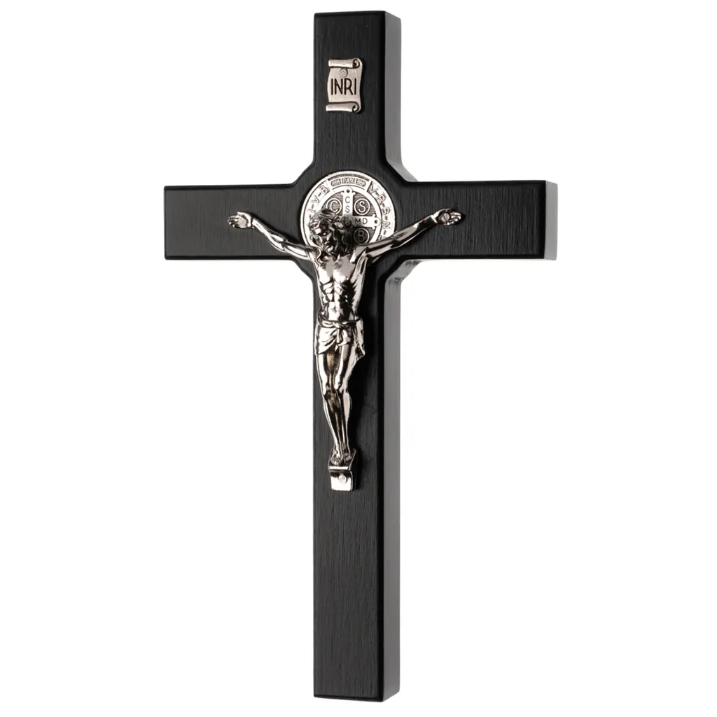 Crocifisso San Benedetto Moderno Legno Nero 22x12 - Design e Protezione