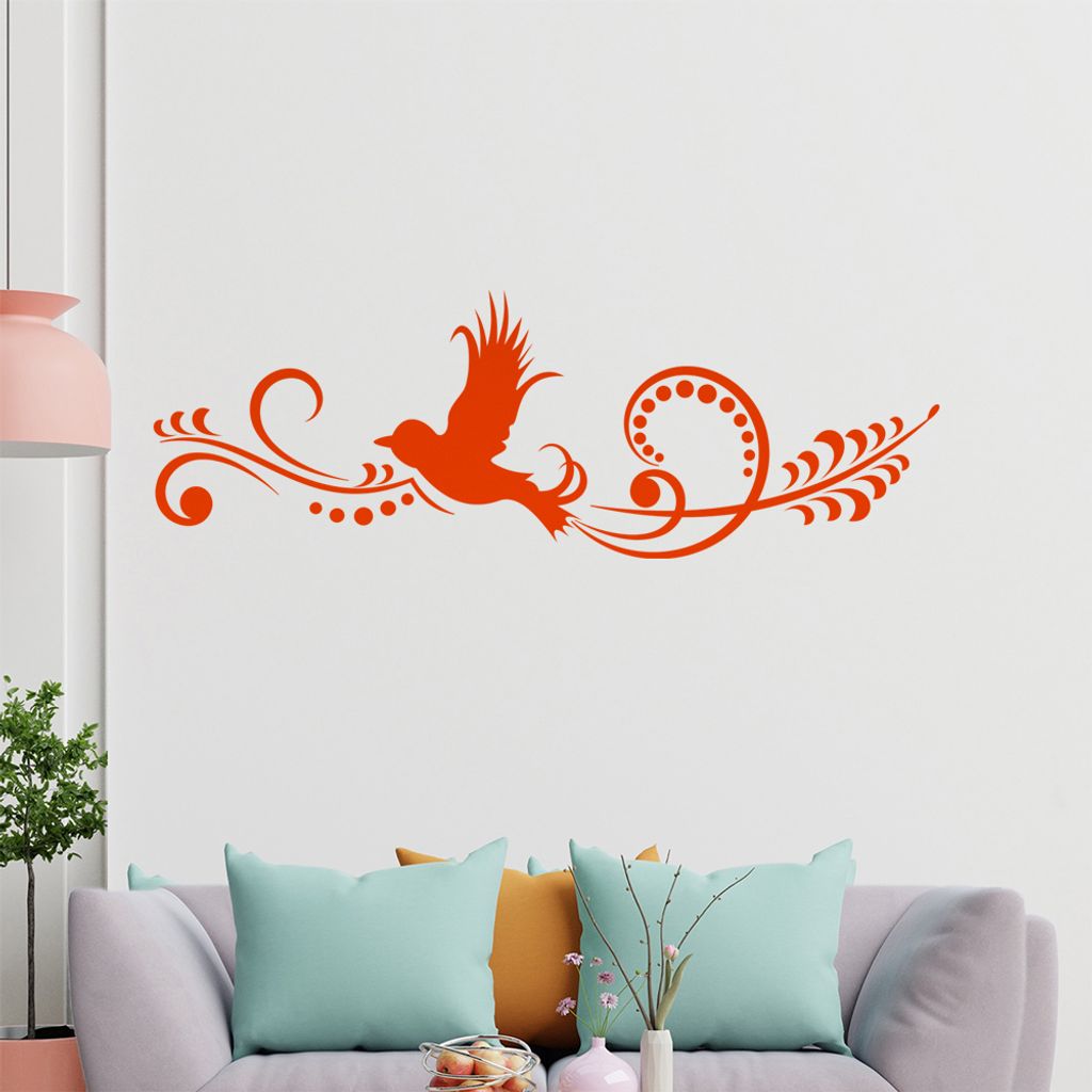 Schöner Vogel - Blüte - Punkte Wandtattoo in 6 Größen - Wandaufkleber Wall Sticker - Dekoration, Küche, Wohnzimmer, Schlafzimmer, Badezimmer