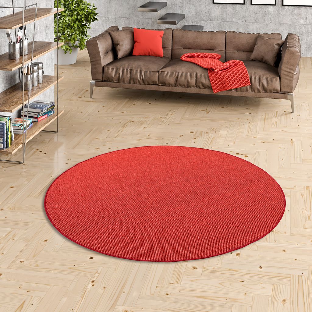 Sisal Natur Teppich Astra Rot Rund, Größe:200 cm Rund