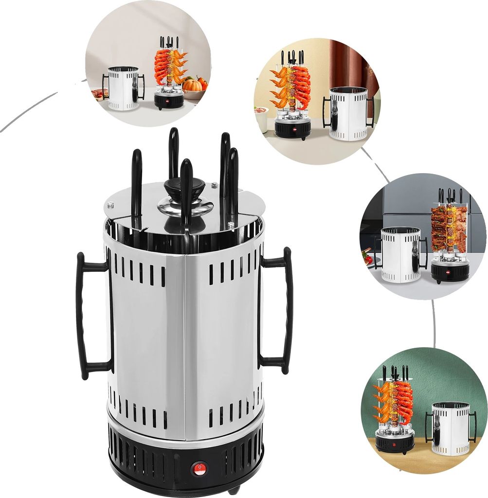 Elektrischer Tischgrill für drinnen, rauchfreier Betrieb, 5 Spieße