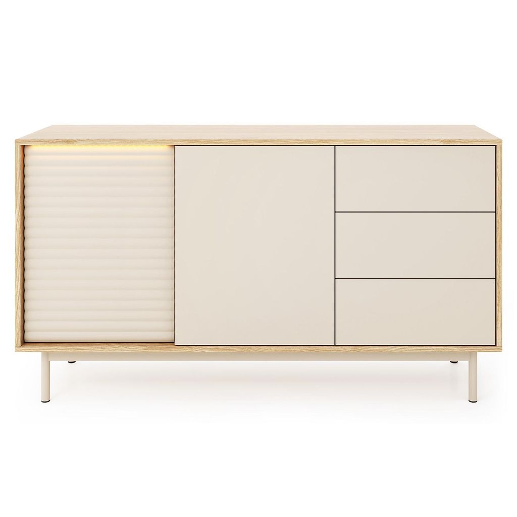 BEAUTYSOFA | Kommode TERRA 140 cm Sideboard mit 2 Türen und 3 Schubladen, Cashmere/Eiche, Modern & Skandi Stil