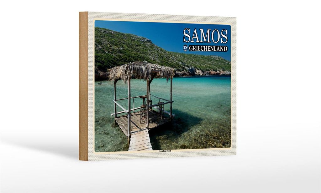 Holzschild Reise 18x12 cm Samos Griechenland Livadaki Beach Meer