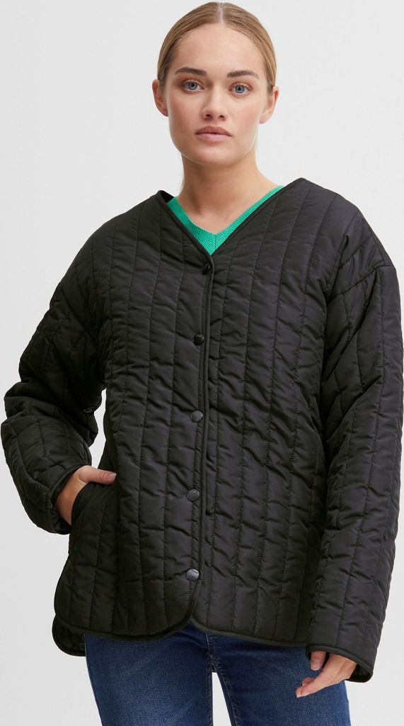 OXMO OXSaggy Damen Steppjacke Übergangsjacke Jacke mit Druckknöpfen V-Ausschnitt Oversize Fit leicht gefüttert