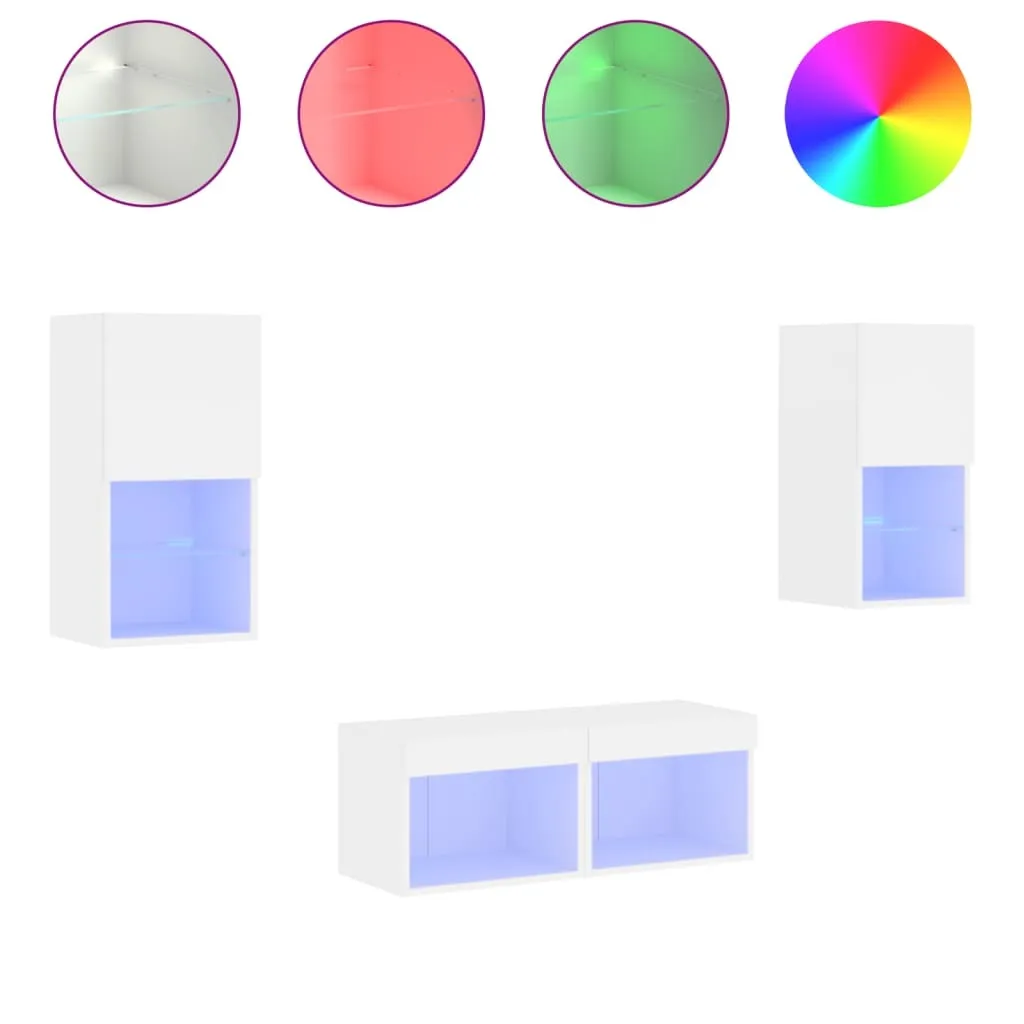 Parete TV Design Bianco LED 4 Pezzi: Eleganza Esclusiva Soggiorno